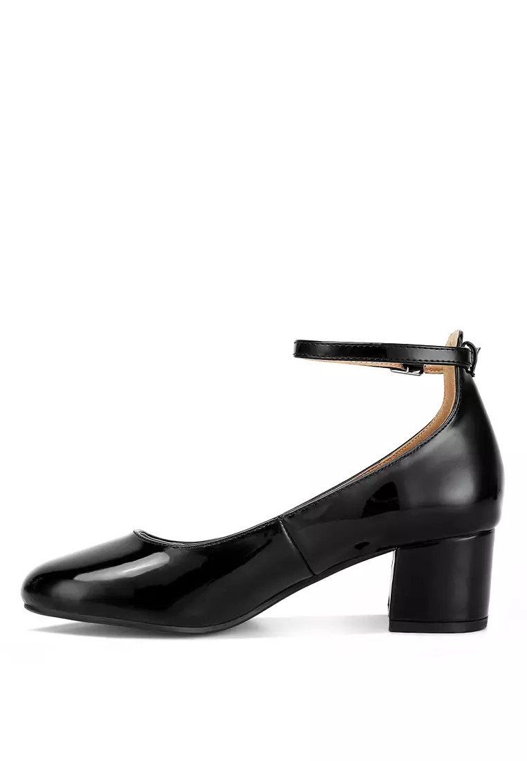 Buy Rag & CO. Black Ankle Strap Low Block Heel Sandals 2024 Online