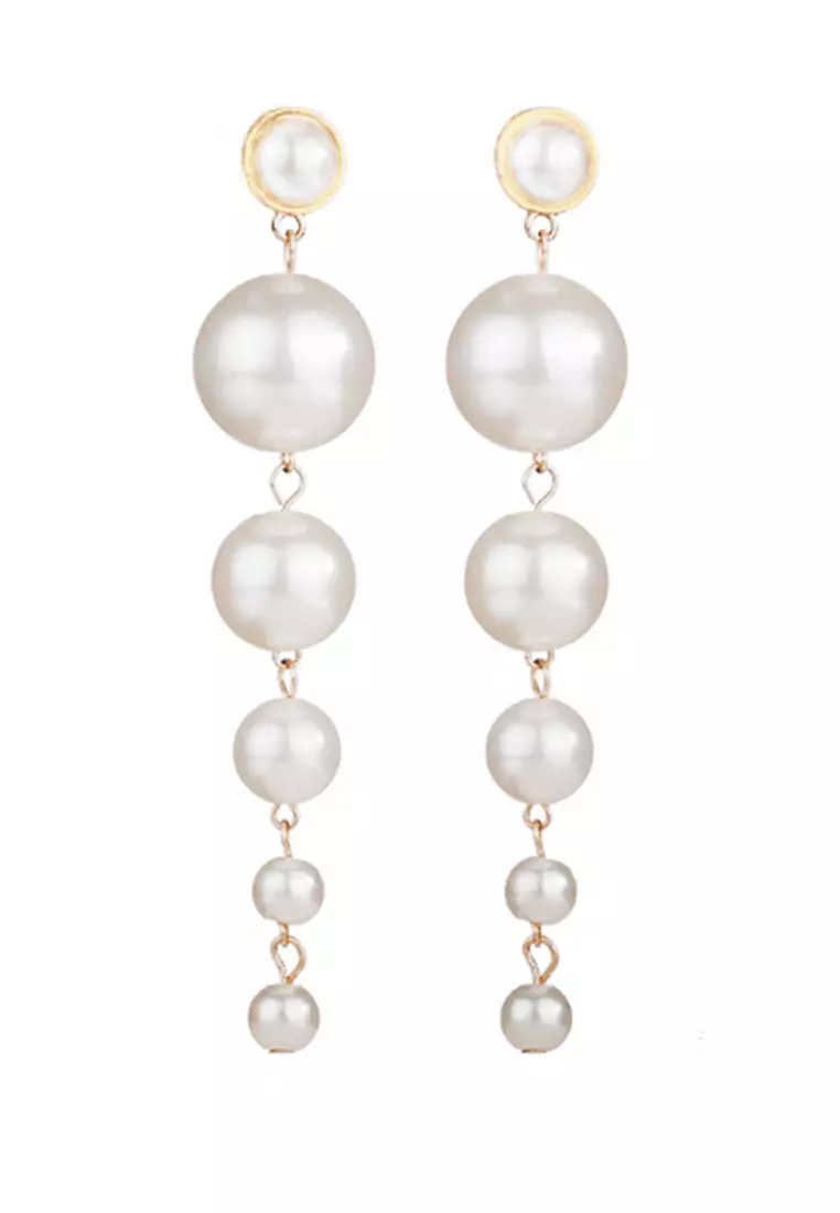 White beaded clearance drop earrings