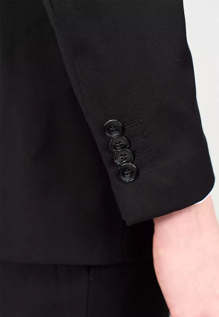 Plain Black Modern Fit Suit With Subtle Stretch
