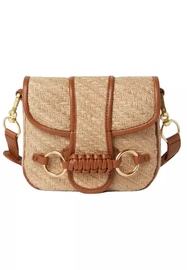 Saddie in Natural Jute Shoulder Bag for Women in Caramelo