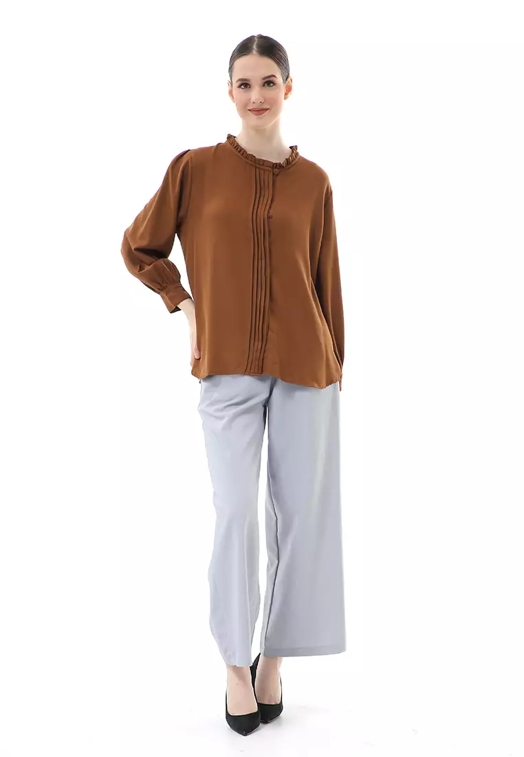 Vionka Kemeja Atasan Wanita Opnaisel Motif Polos - Bata