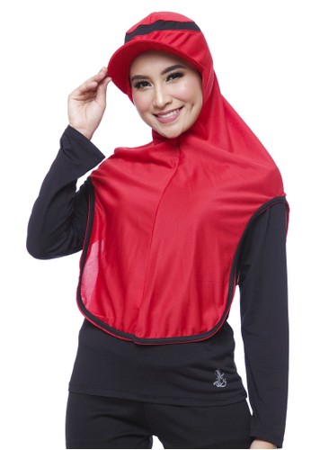 Attiqa Active red Long Runner- Red list Black , Sport Hijab 272A1AAB95E0F3GS_1