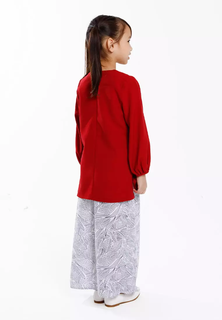 Forest Ladies Kids Jacquard Checked Pattern Mom & Daughter Baju Kurung Set | Raya 2025 Family Wear - FK885113-56Maroon