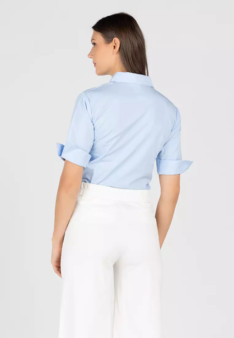 Diana Plain 3/4 Sleeve Button Down Office Blouse