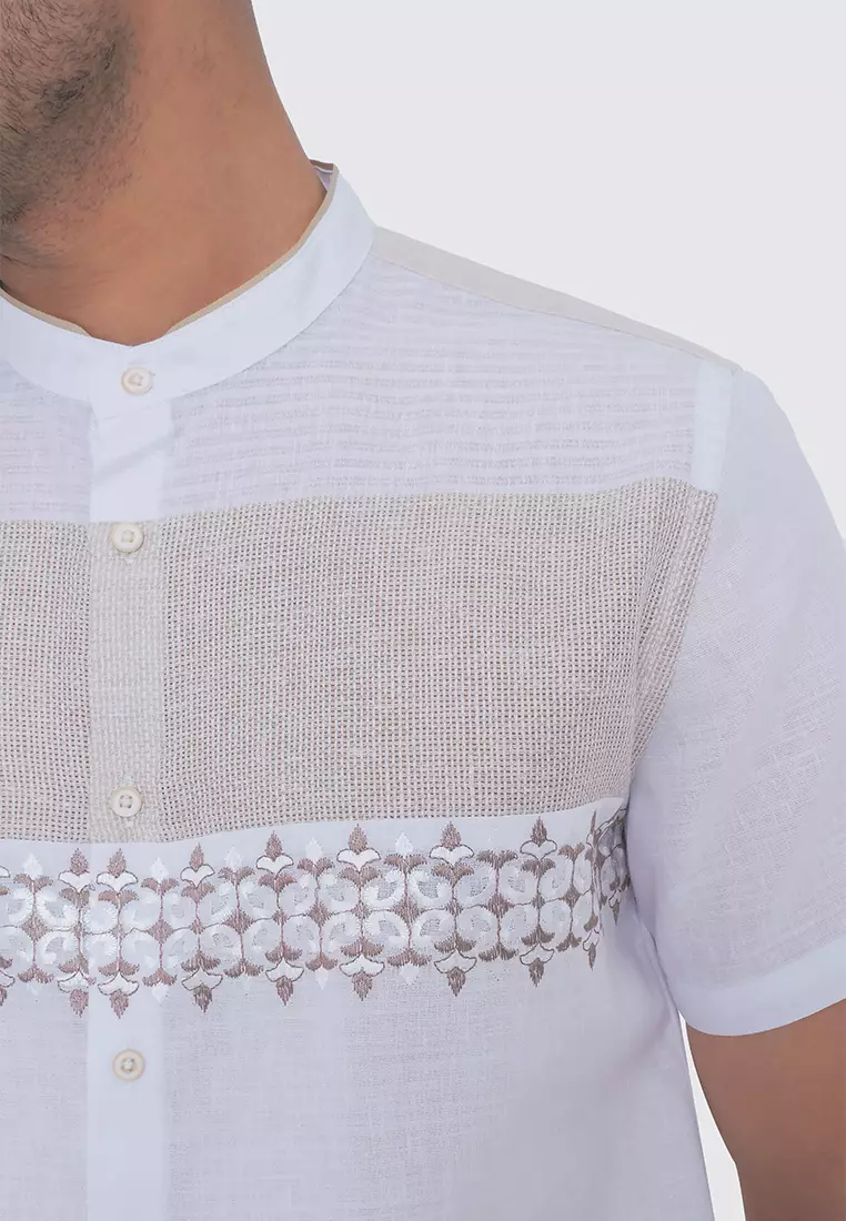 MOC Kemeja Koko Lengan Pendek Pria CALAIS - WHITE