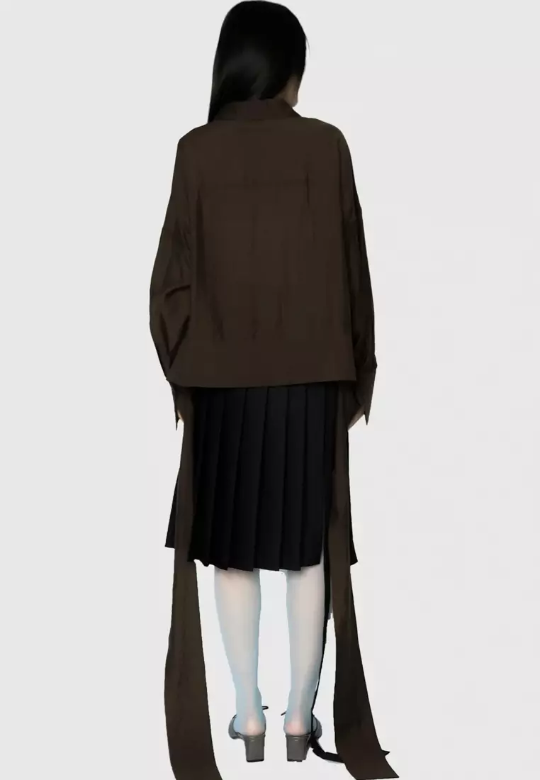 Cropped Sash Shirt in Brown