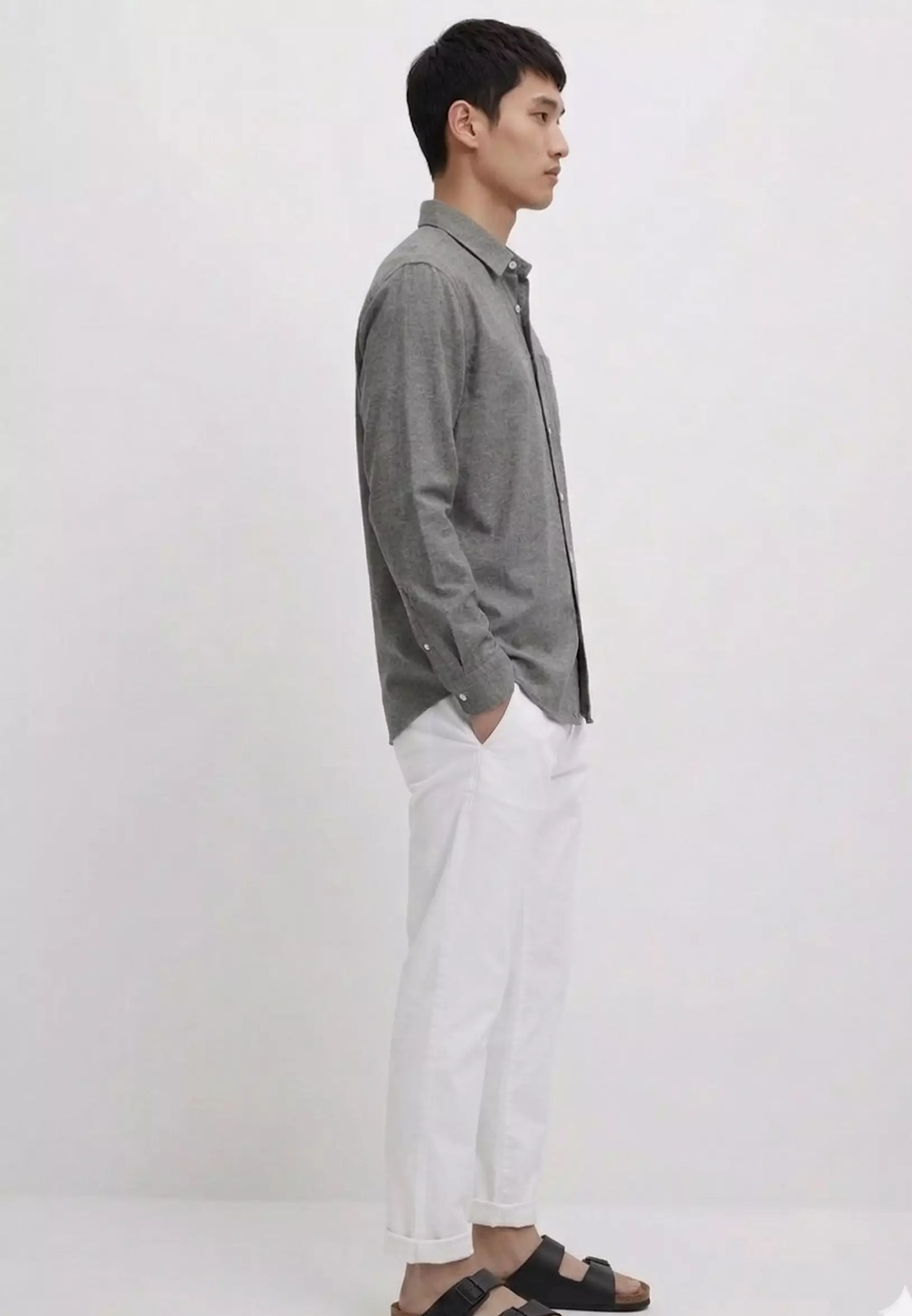 Cotton Linen Basic Shirt MEN'S LONG - SLEEVE POCKET STANDART FIT SHIRT