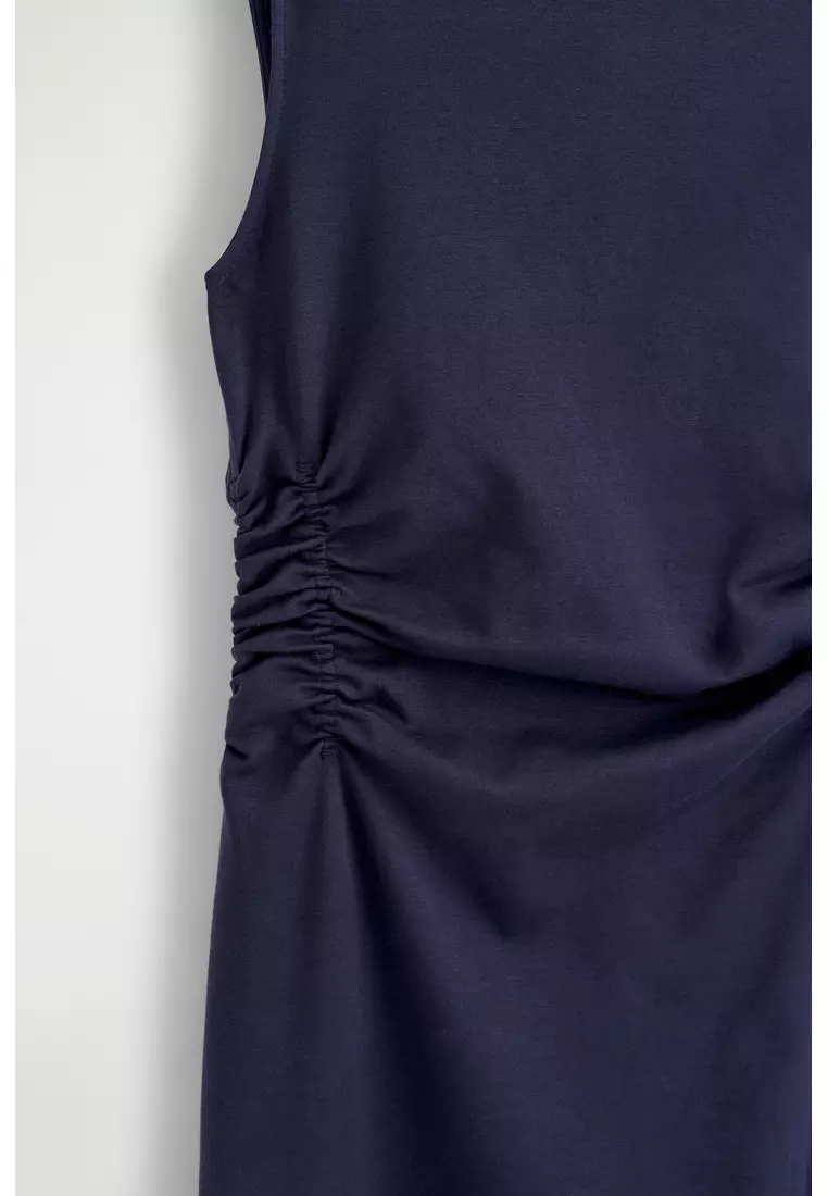 RUCHED-WAIST COTTON-JERSEY MIDI DRESS