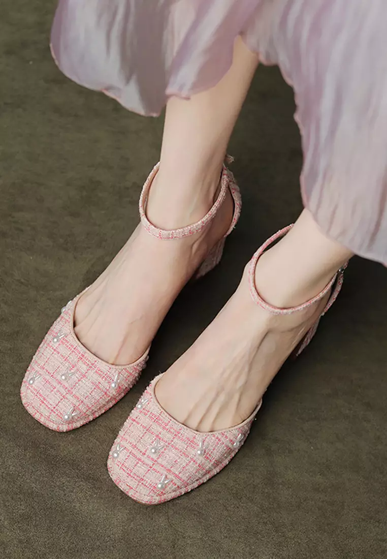 7.5CM Rabbit Accessories Tweed Mary Jane Shoes XJ2568-3