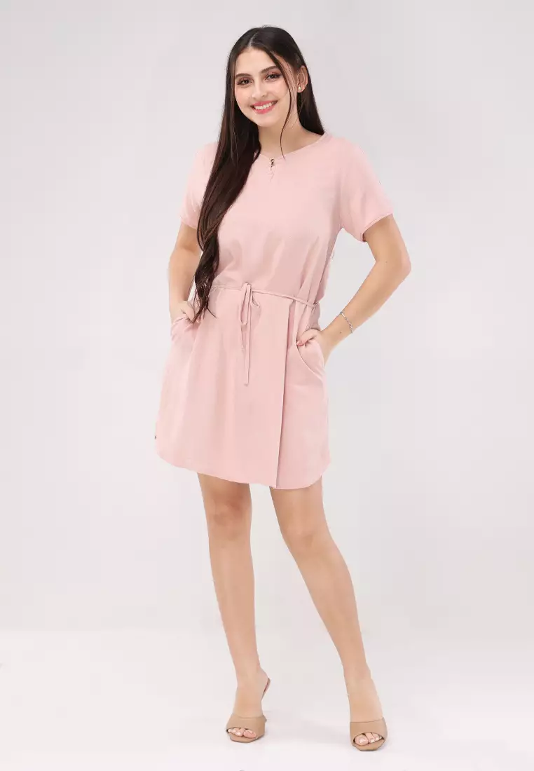 Textured Woven Short Sleeves Dress