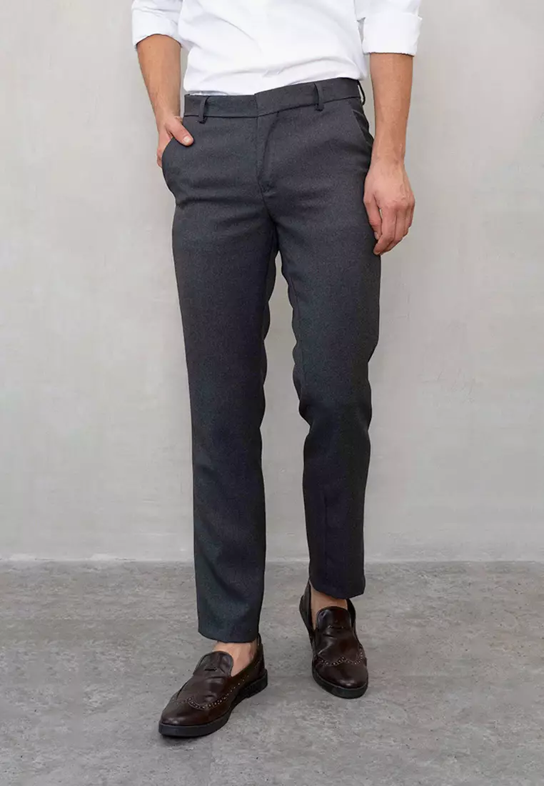 celana kerja pria slim fit formal bahan houseofcuff abu tua