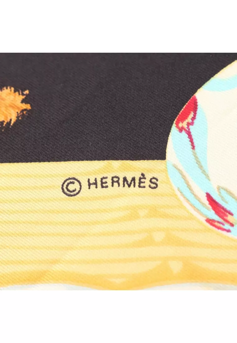 Pre-Loved Hermès carres 90 Couvee d'Hermes scarf silk black yellow multicolor