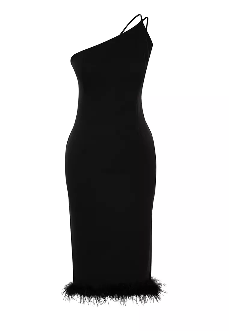 Fur Fringe Detail Pencil Dress