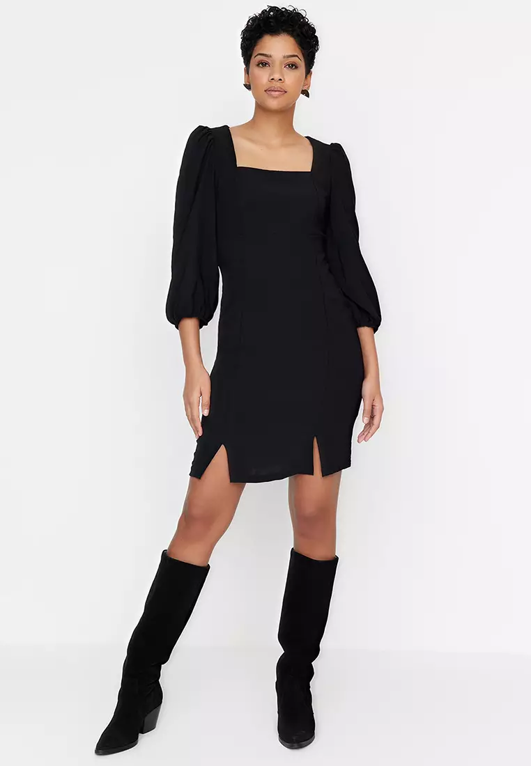 Square Neck 3/4 Sleeves Dress