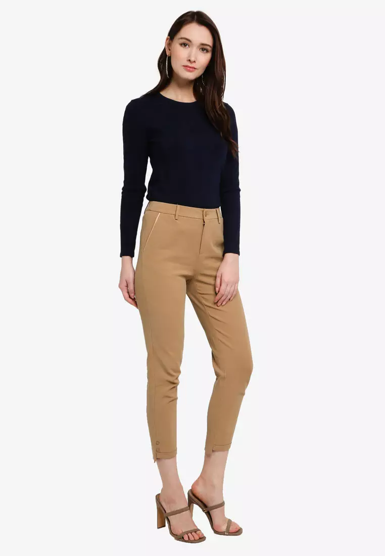 Slim Fit Capri Pants With Asymmetrical Cuff