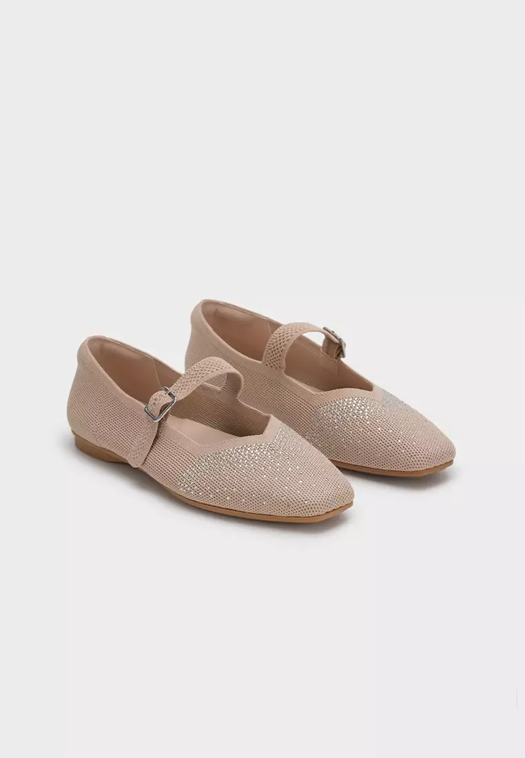 EMBELLISHED RHINESTONE FLY KNIT MARY JANE FLATS飞织云感舒适玛丽珍鞋