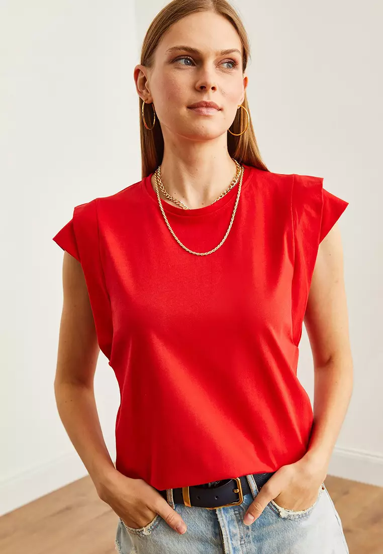 Sleeve Detailed Cotton T-Shirt