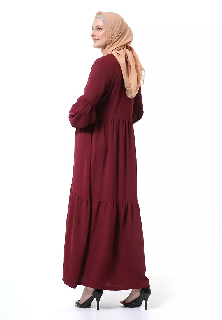 Tika Dress Wanita Gamis Muslimah Rubber Hands High Quality Premium - Burgundy