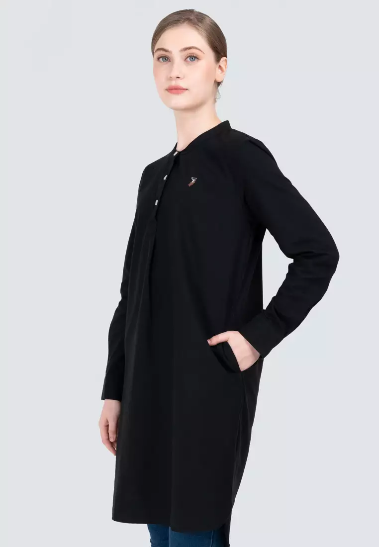 Polo Haus - Women’s Oxford Mandarin Collar Long Sleeve Shirt Dress WBSDE002