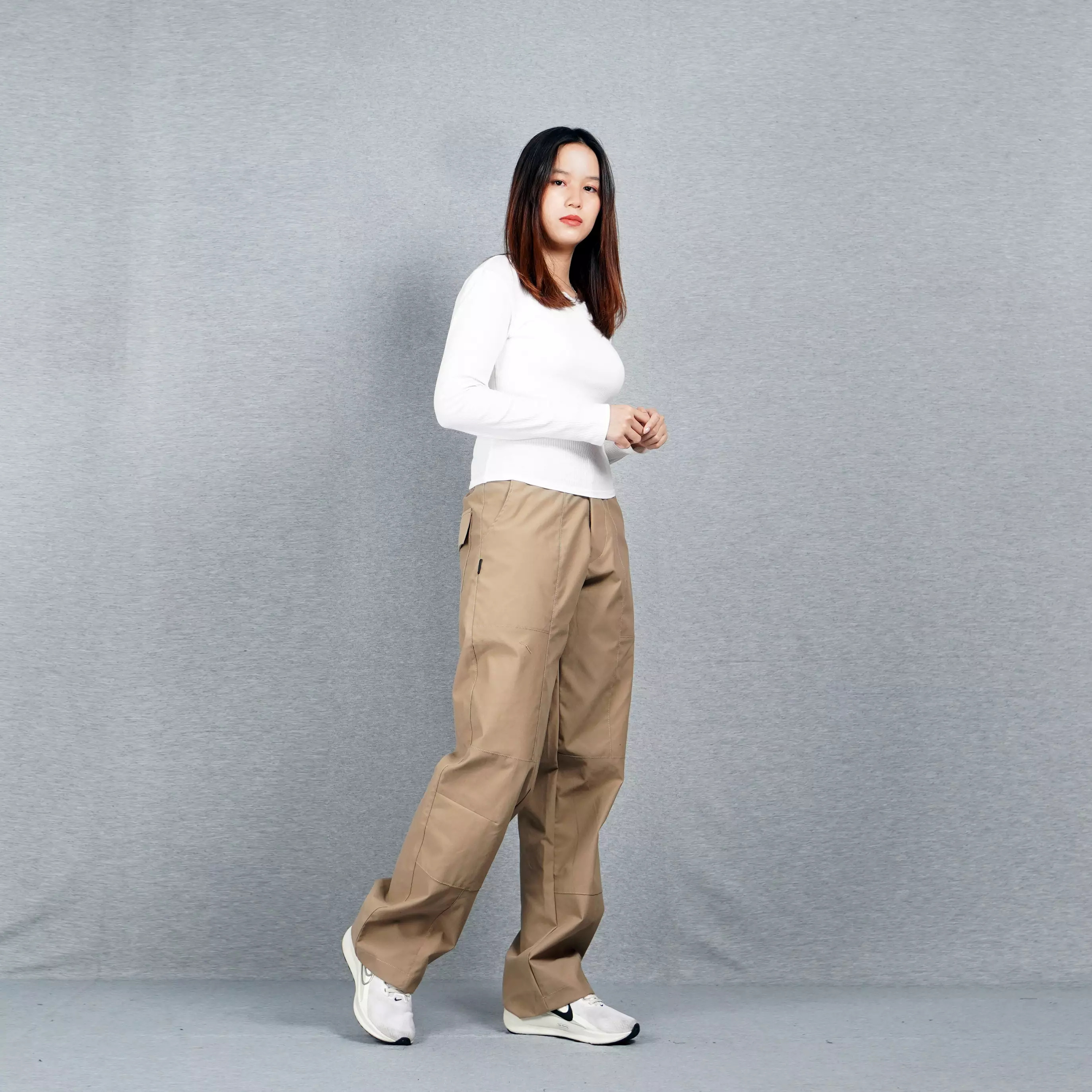 JORDI Celana Wanita Earth Tone Women's Long Pants Celana Chino Wanita - KHAKI