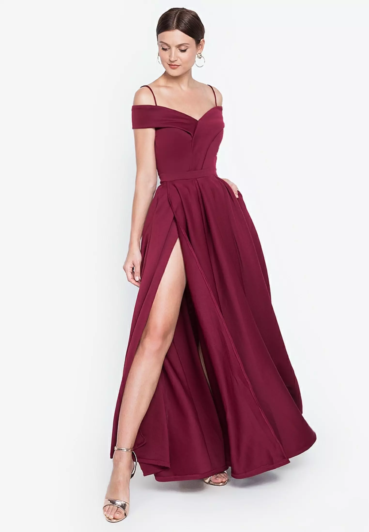 Empress Off-the-Shoulder High-Slit Gown