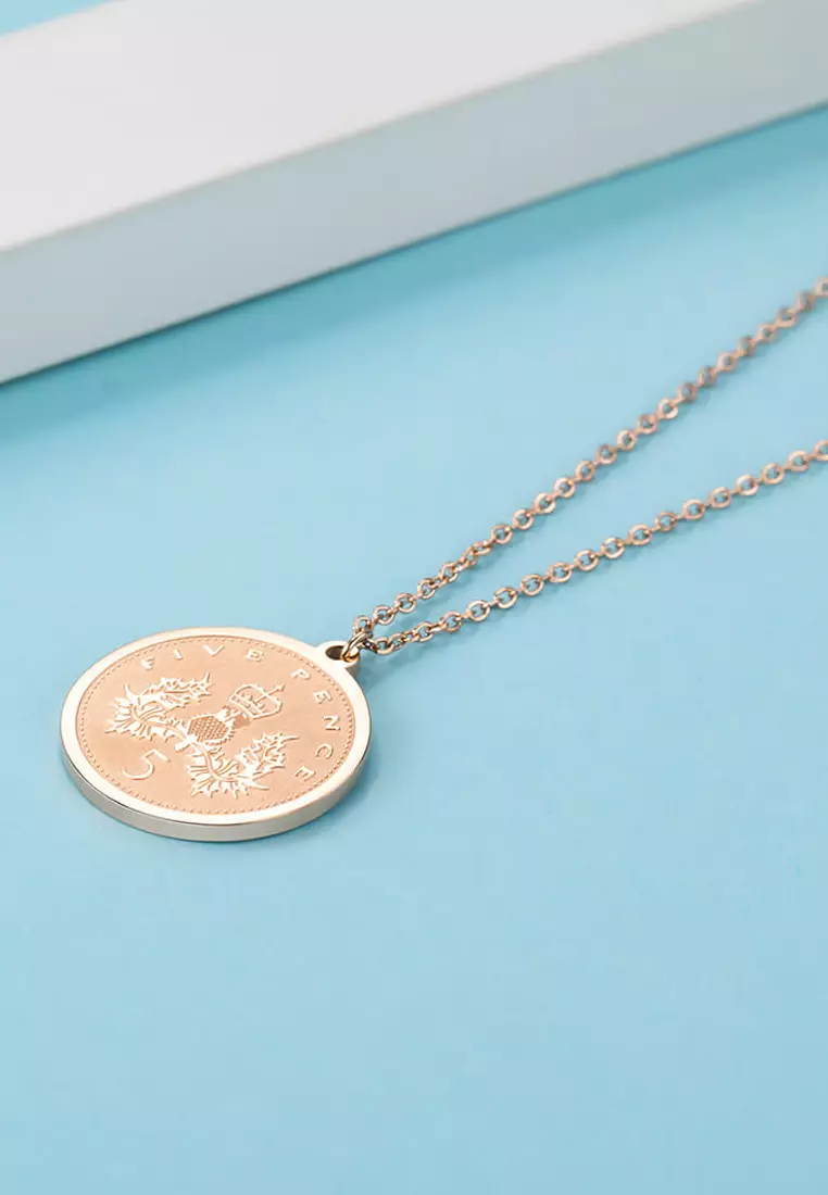 Queen E Medallion Necklace in Rose Gold Plated Titanium with Genuine 0.005ct Diamond