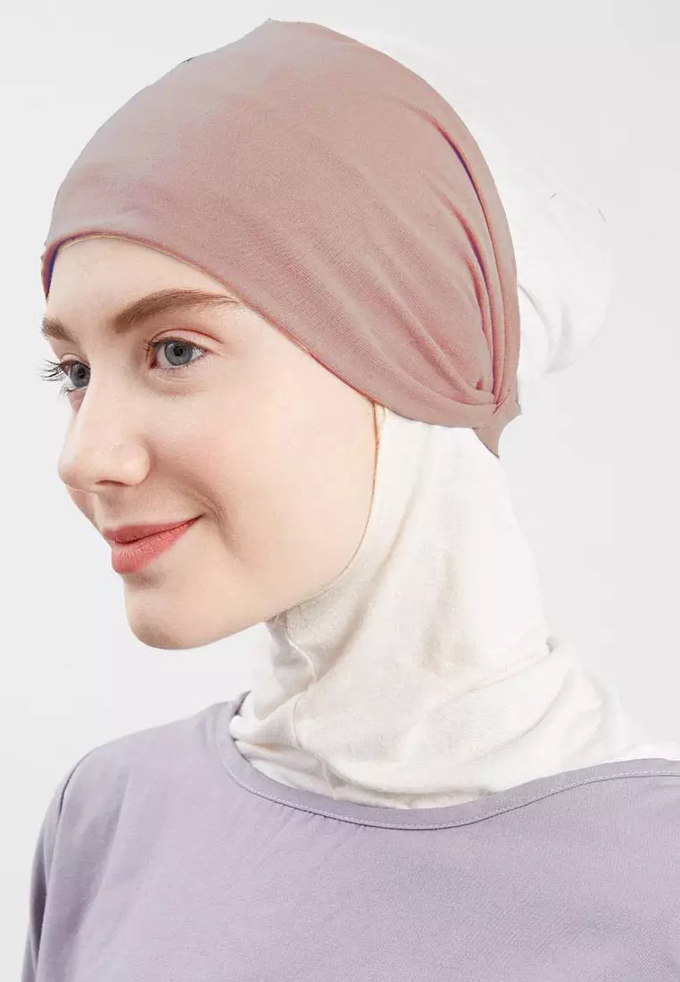 3 in 1 Bandana Rayon Inner Hijab Silver, Light Taupe & Rusty Orange