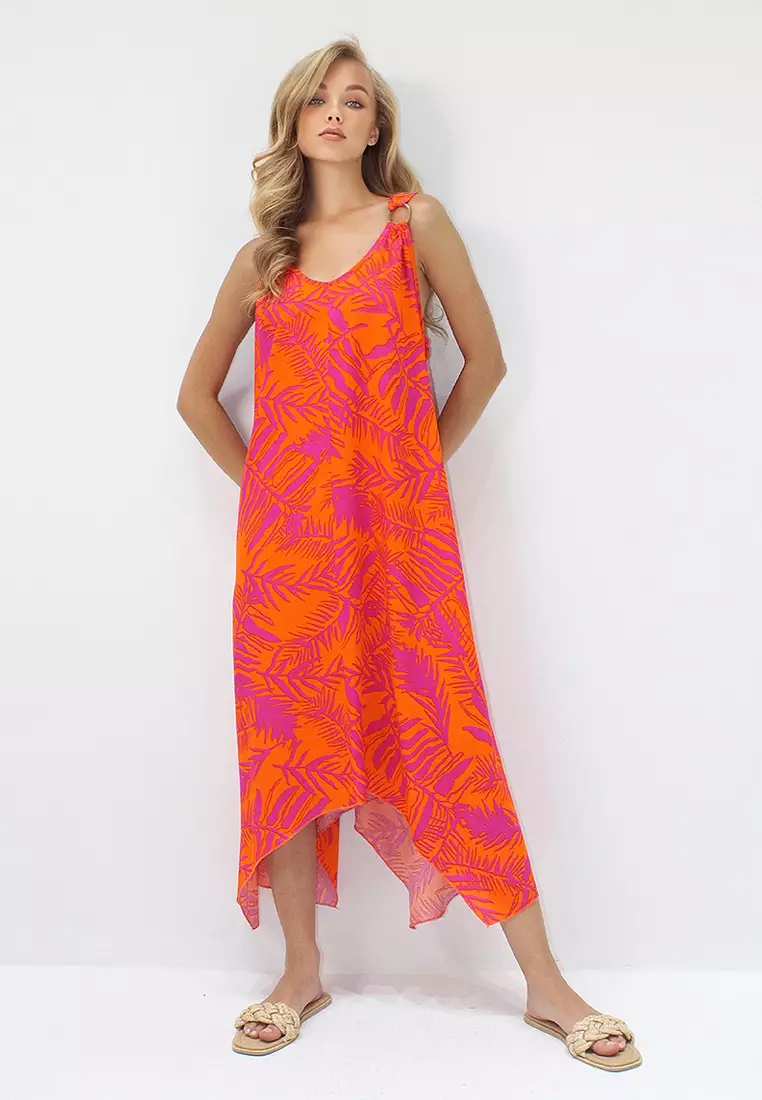 Viscose O-Ring Asymmetrical Midi Dress