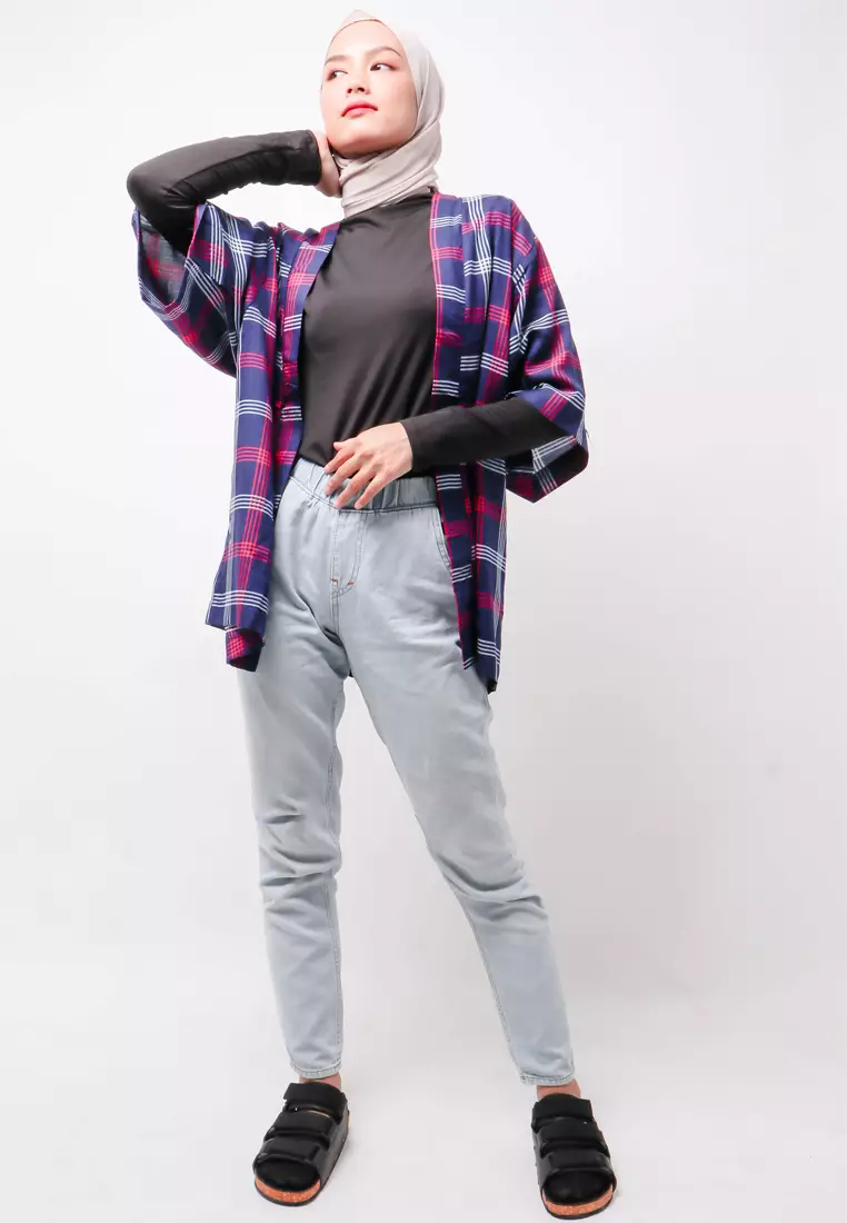 NTB13 KMN Kimono Unisex Kotak Navy Pink