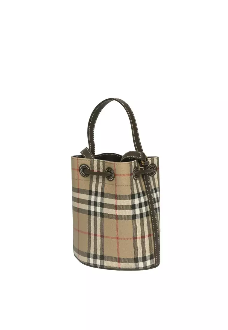 【関税＆送料込み】Burberry 'Check' Mini Bucket Bag ミニ チェック バケットバッグ (アーカイブベージュ／ミリタリー
