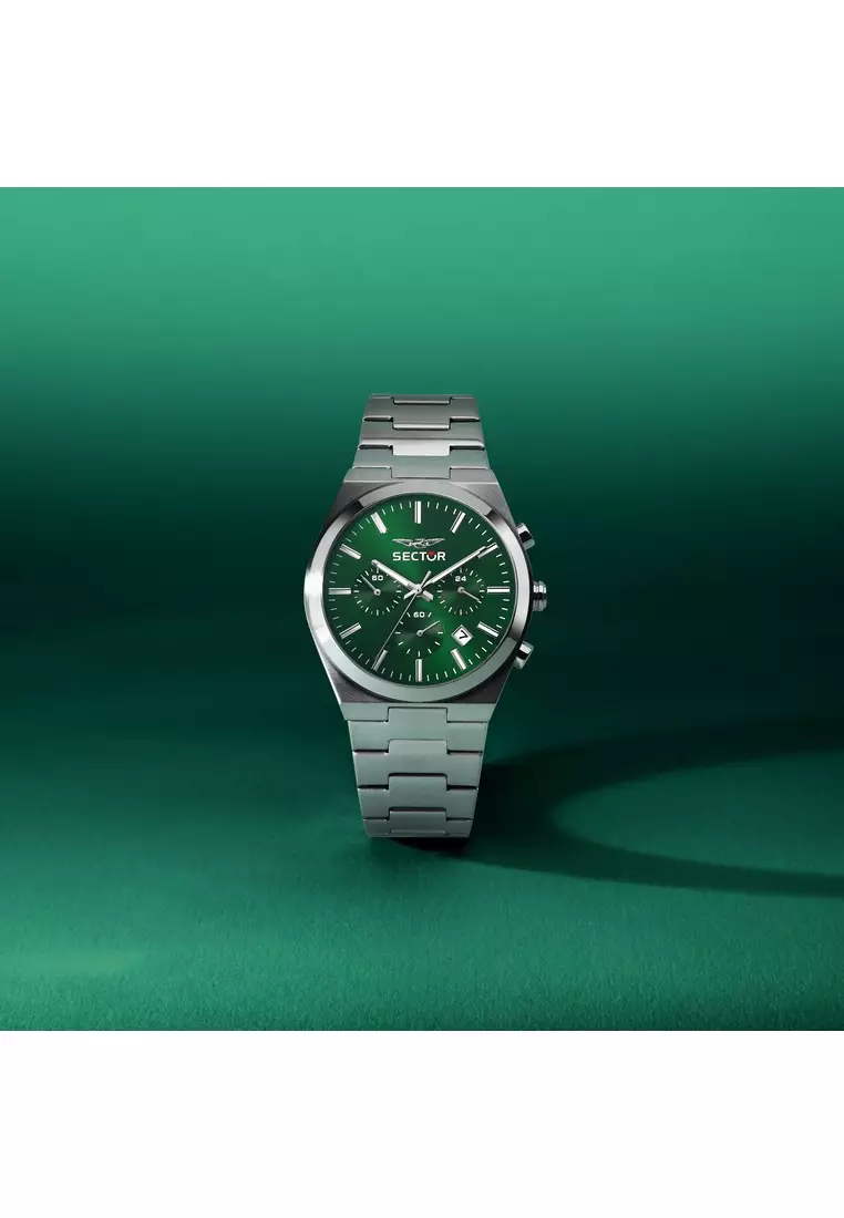 【2 Years Warranty】Sector C300 Green 42mm Men's Quartz Watch with Steel Strap R3273301002