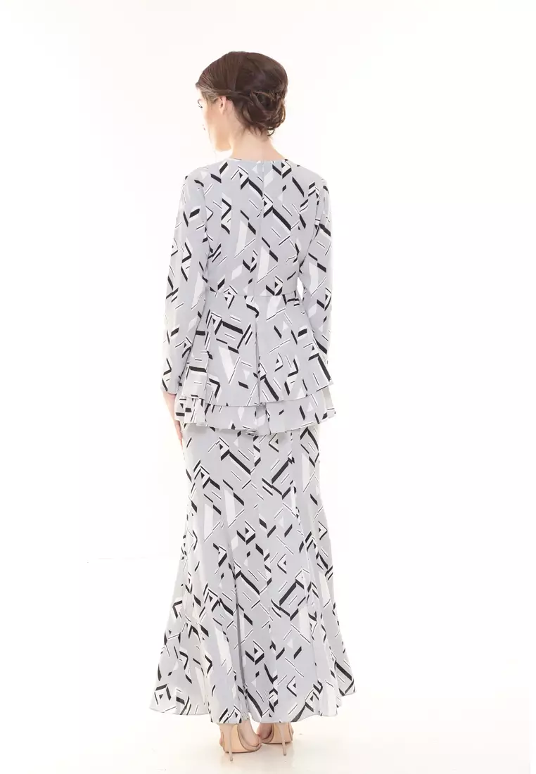 Lora Peplum Printed Silver Grey Triangle