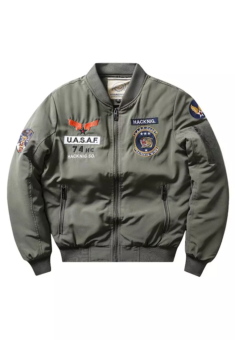 Quilted Embroidered Military Bomber Jacket