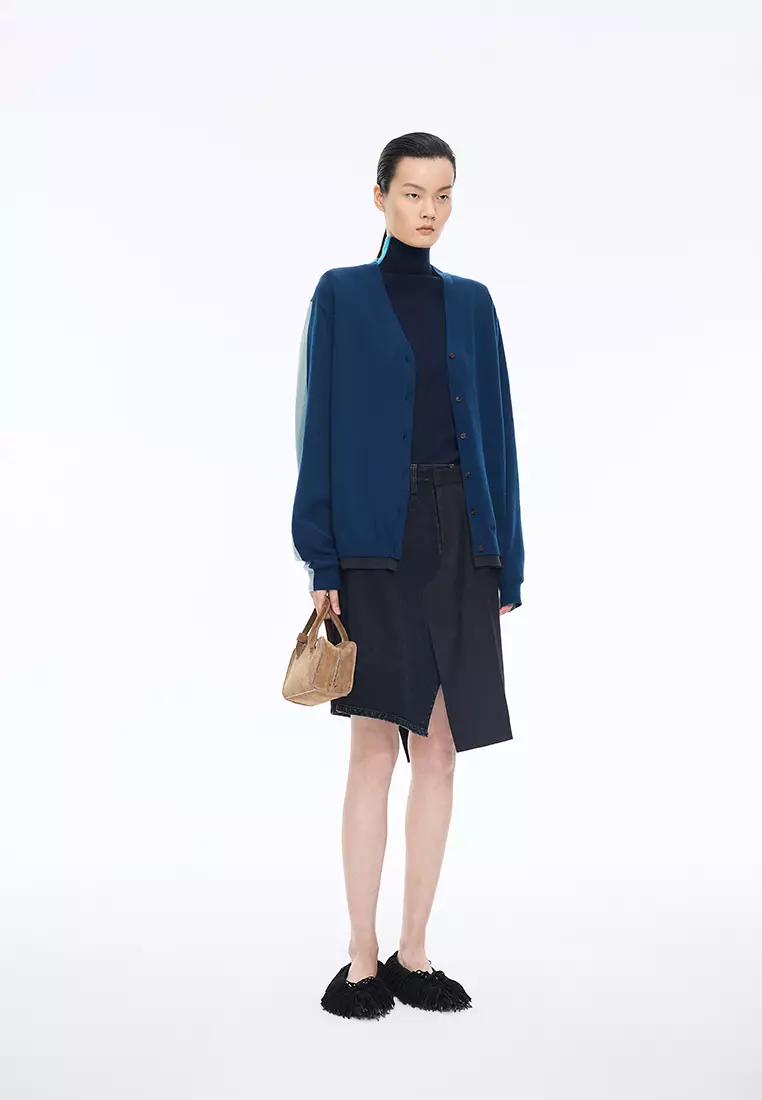 巴素兰羊毛宽松中长款开襟针织衫