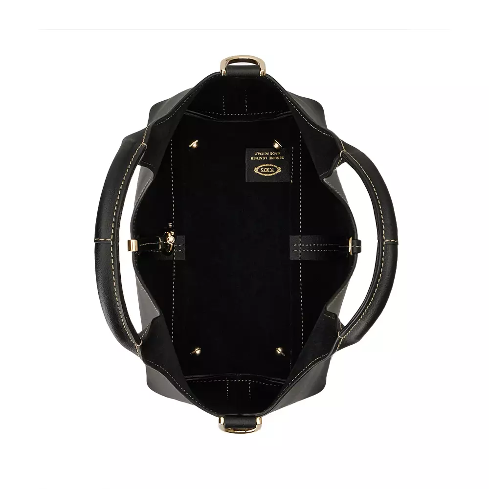 Central Stitching Leather Mini Shopping Bag Black