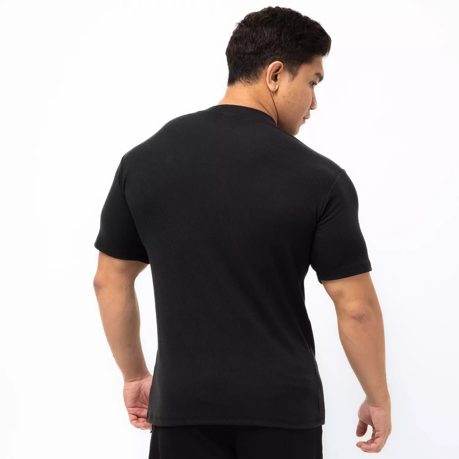Cotton Rib V Neck Shirts Black