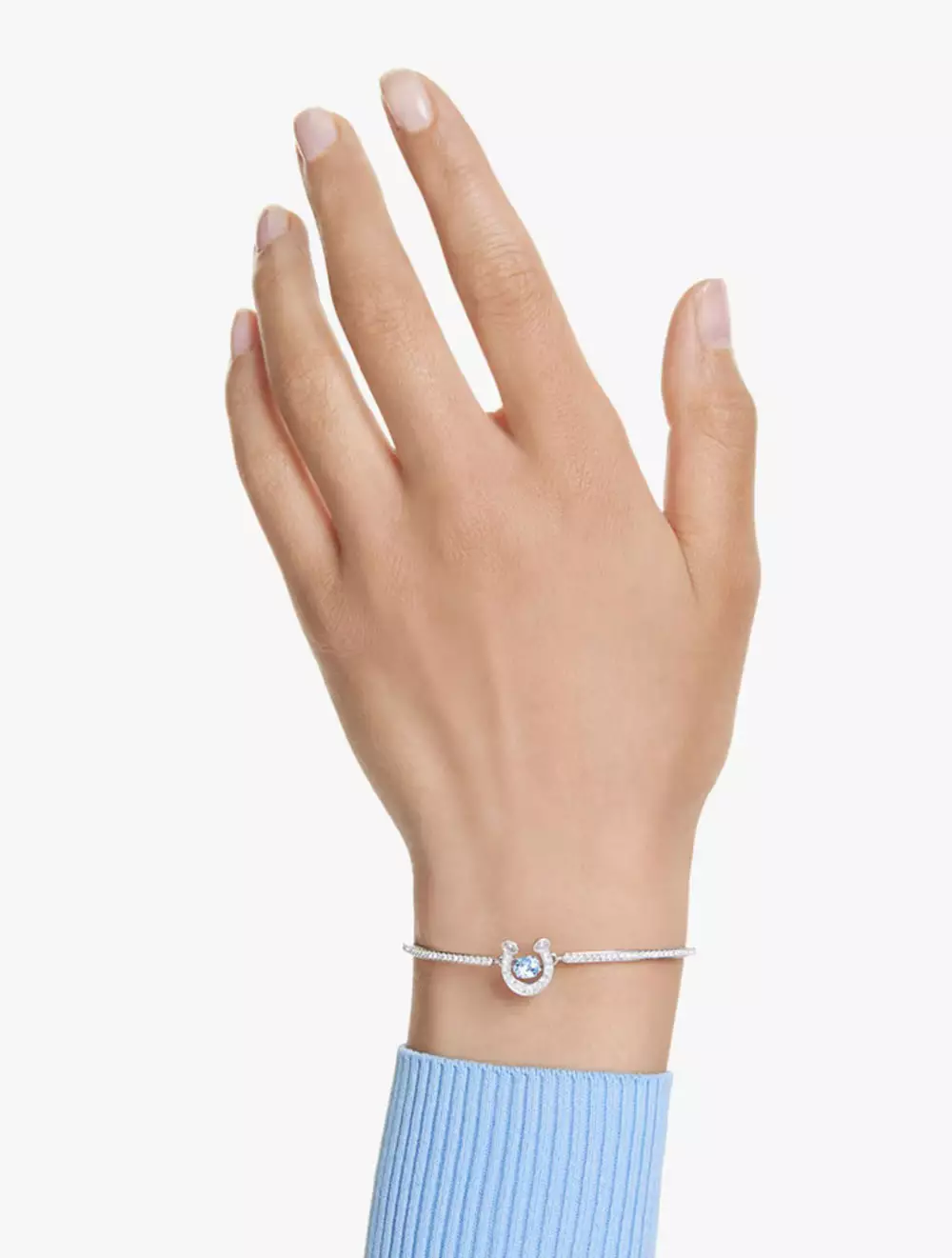 Symbolica bangle, Round cut, Pavé, Horse shoe, Blue, Rhodium plated