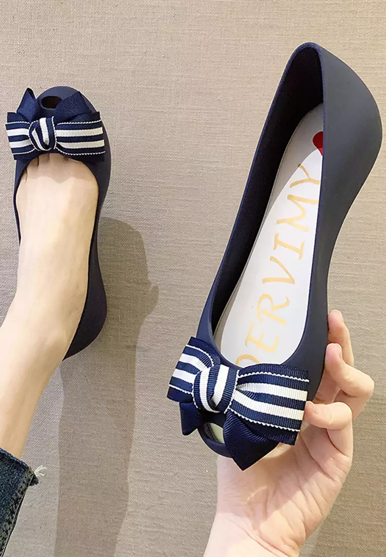 Bow Waterproof Jelly Flats Shoes