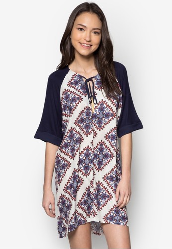 印花繫帶寬鬆連zalora時尚購物網的koumi koumi身裙, 服飾, 夏日洋裝