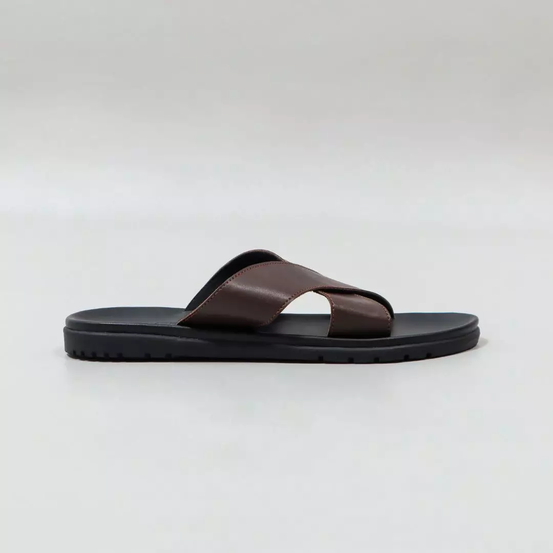 Sendal Slop Pria Kulit Cogen Sandal Kokop Tali Cowok Classic Brown + Feel Nufort
