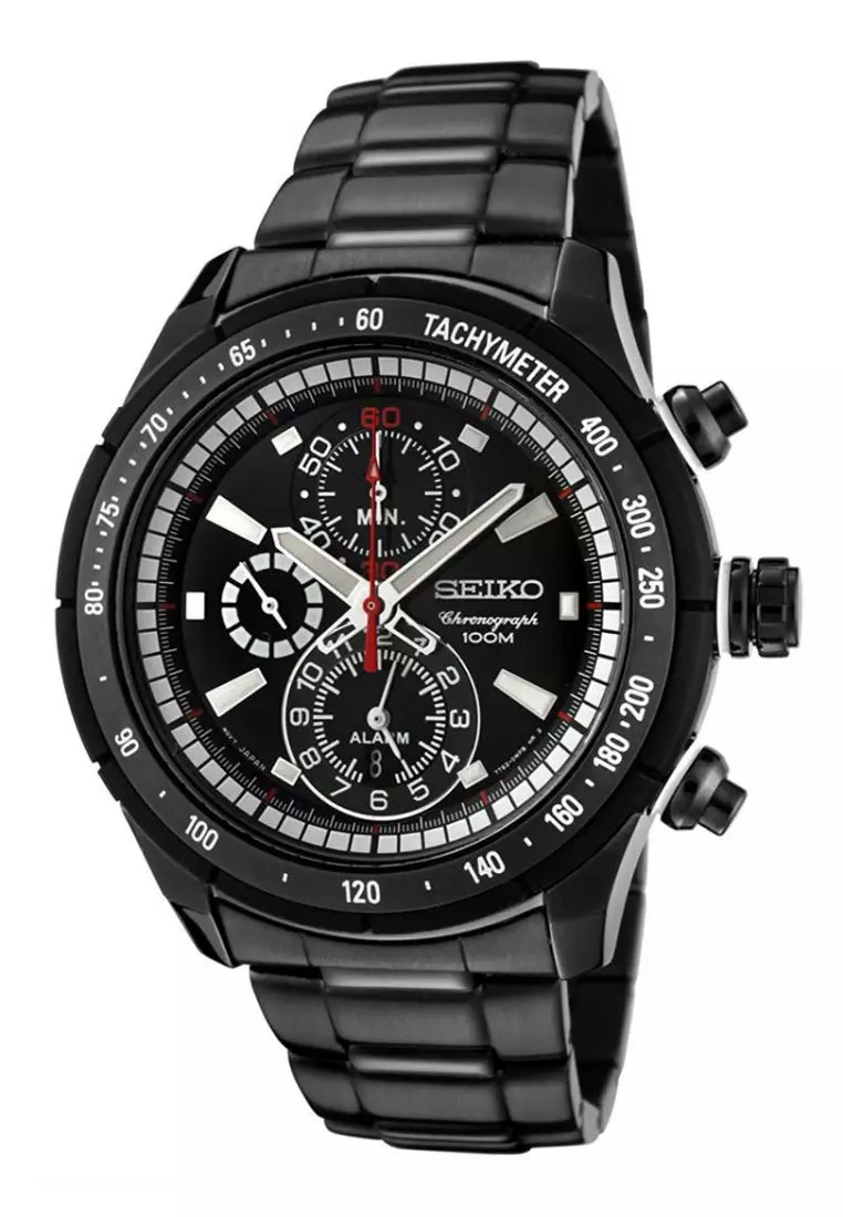 Jam Tangan Pria Seiko Chronograph Original Garansi Resmi Strap Stainless Steel Black SNAC91 SNAC91P1 Hitam