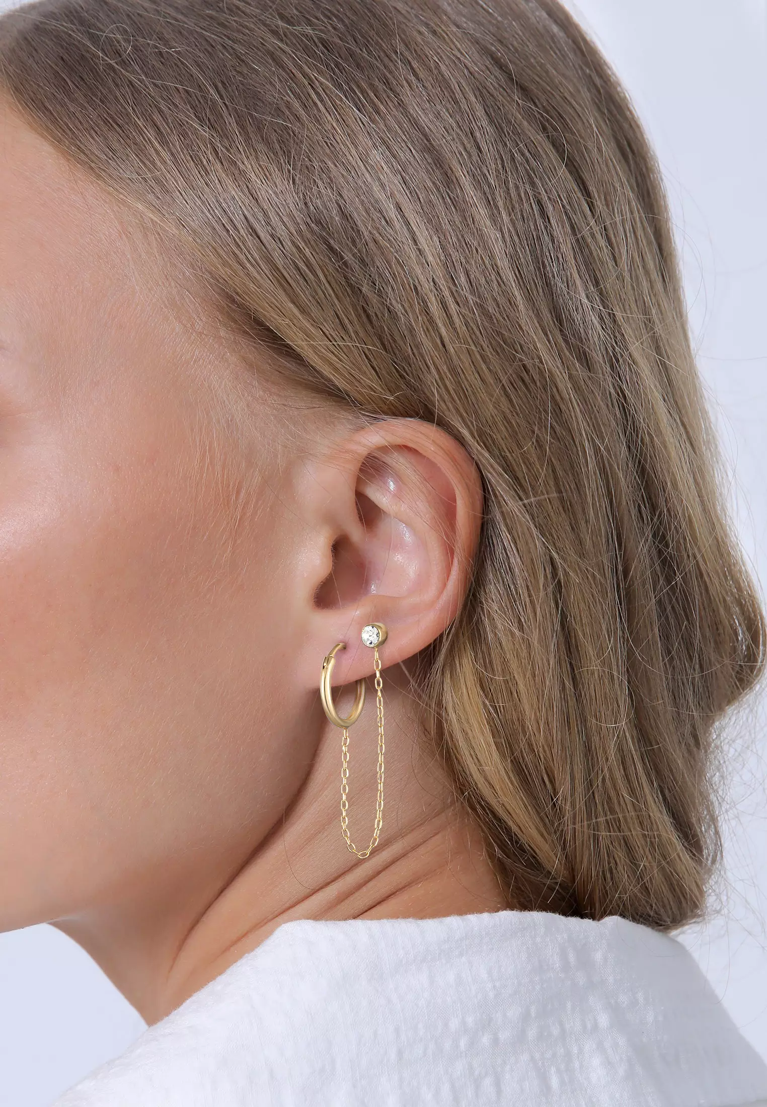 Earrings Double Piercing 2-Hole Gold Plated Embellished with Crystals by Swarovski®