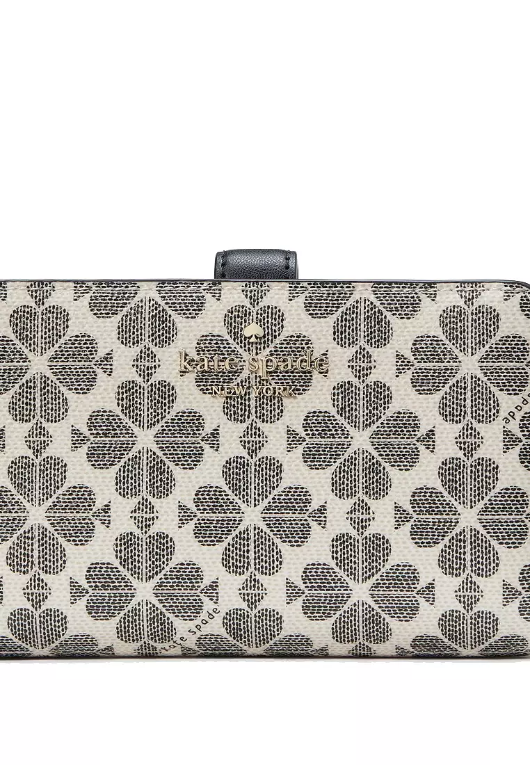 Signature Spade Flower Medium Compact Bifold Wallet - Black