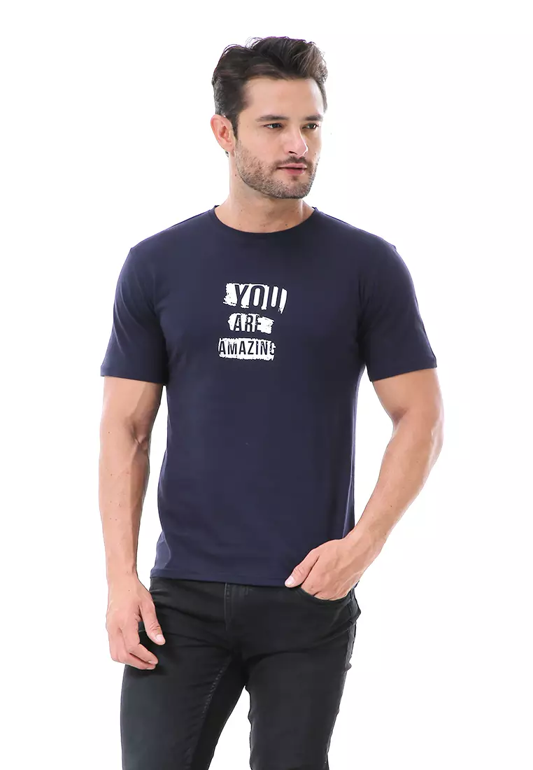 Aisley Kaos Pria Lengan Pendek Motif You Are Amazing Casual Tshirt Material Cotton ORIGINAL - Navy
