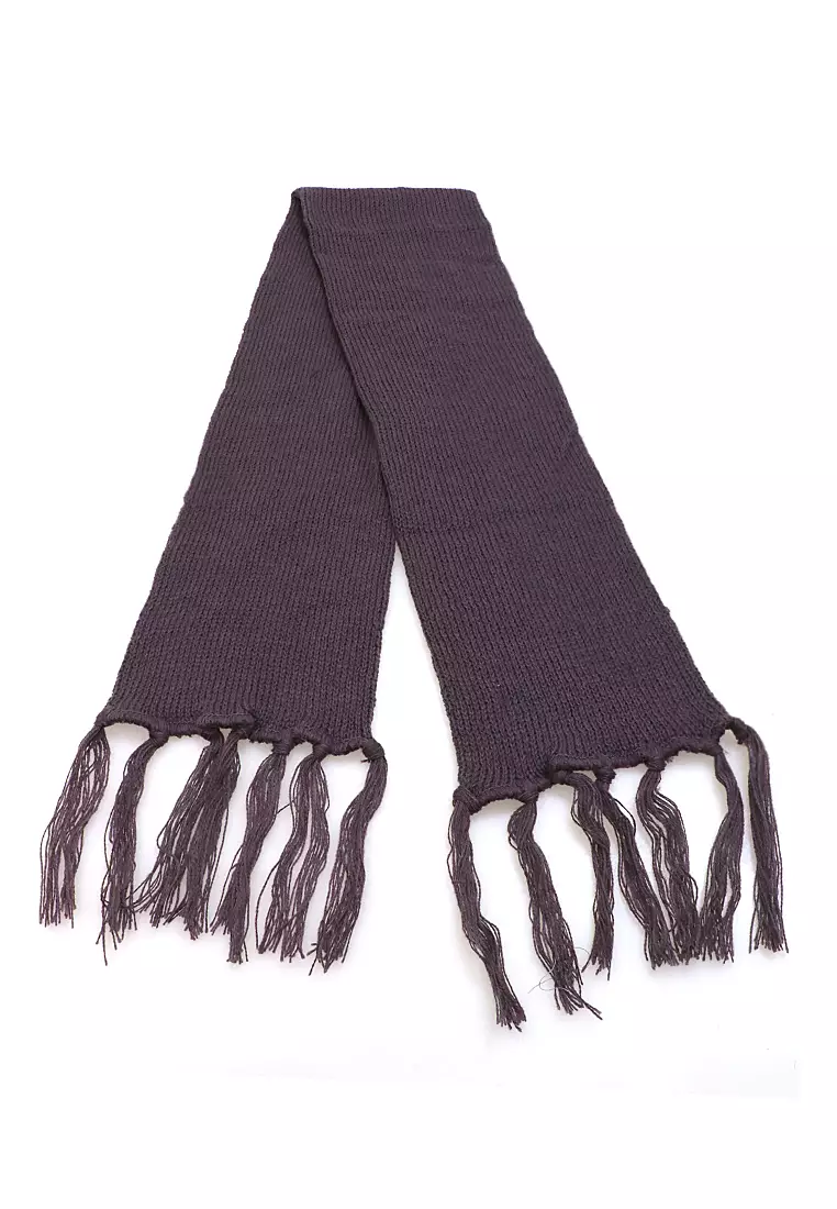 Syal Wanita Motif Polos Aksen Rumbai Shawl Rajut Lembut Fashion Women - Abu Tua