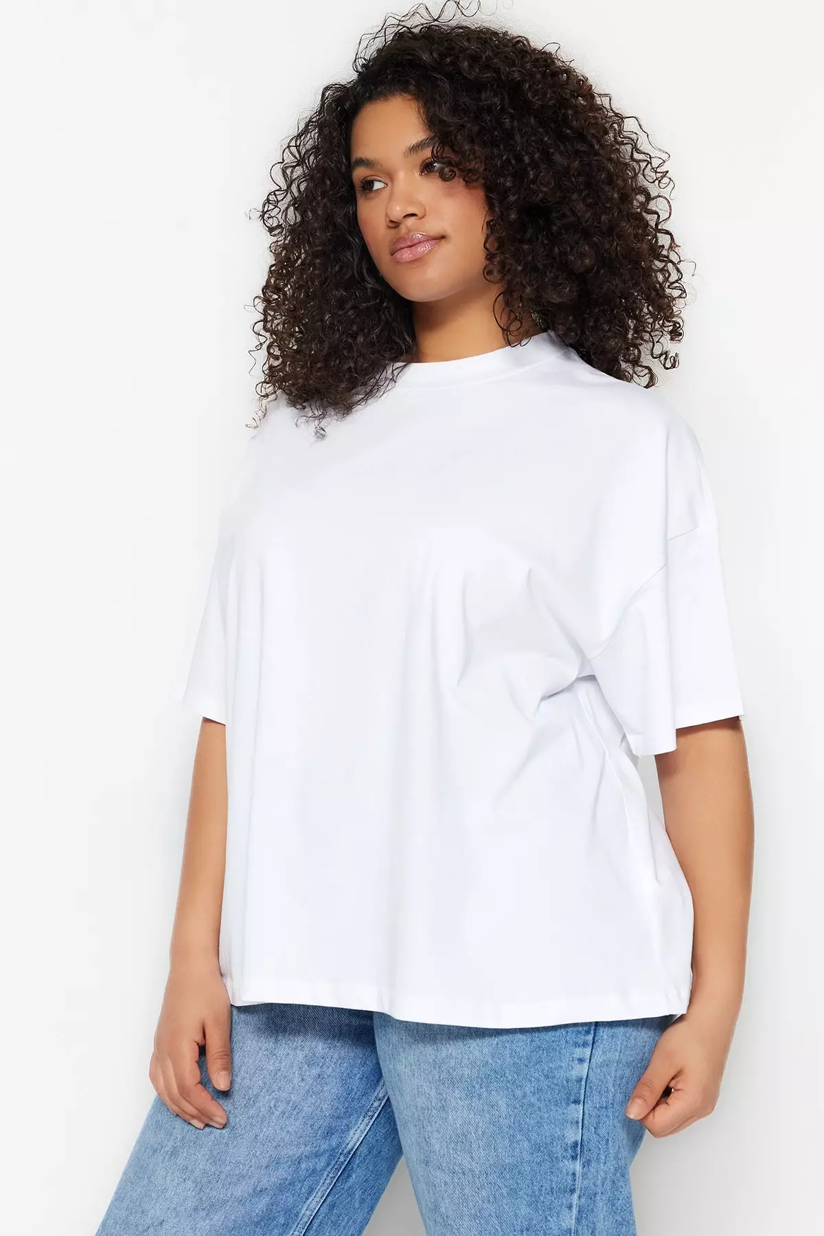 Buy Trendyol Plus Size White Collar Ribbed Wide fit Basic Knitted