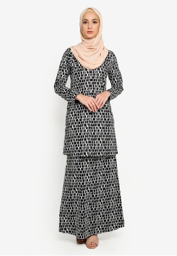 Kurung Moden Exclusive Berpoket from Azka Collection in Black and Grey