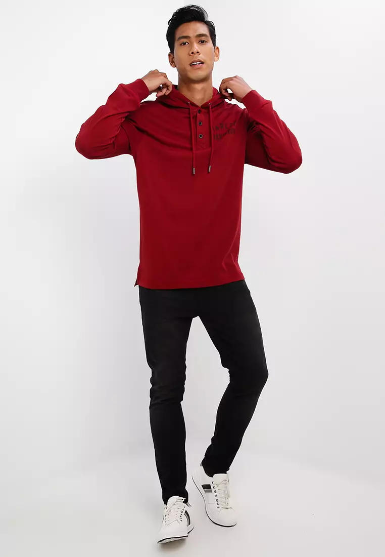 Red longline hoodie discount