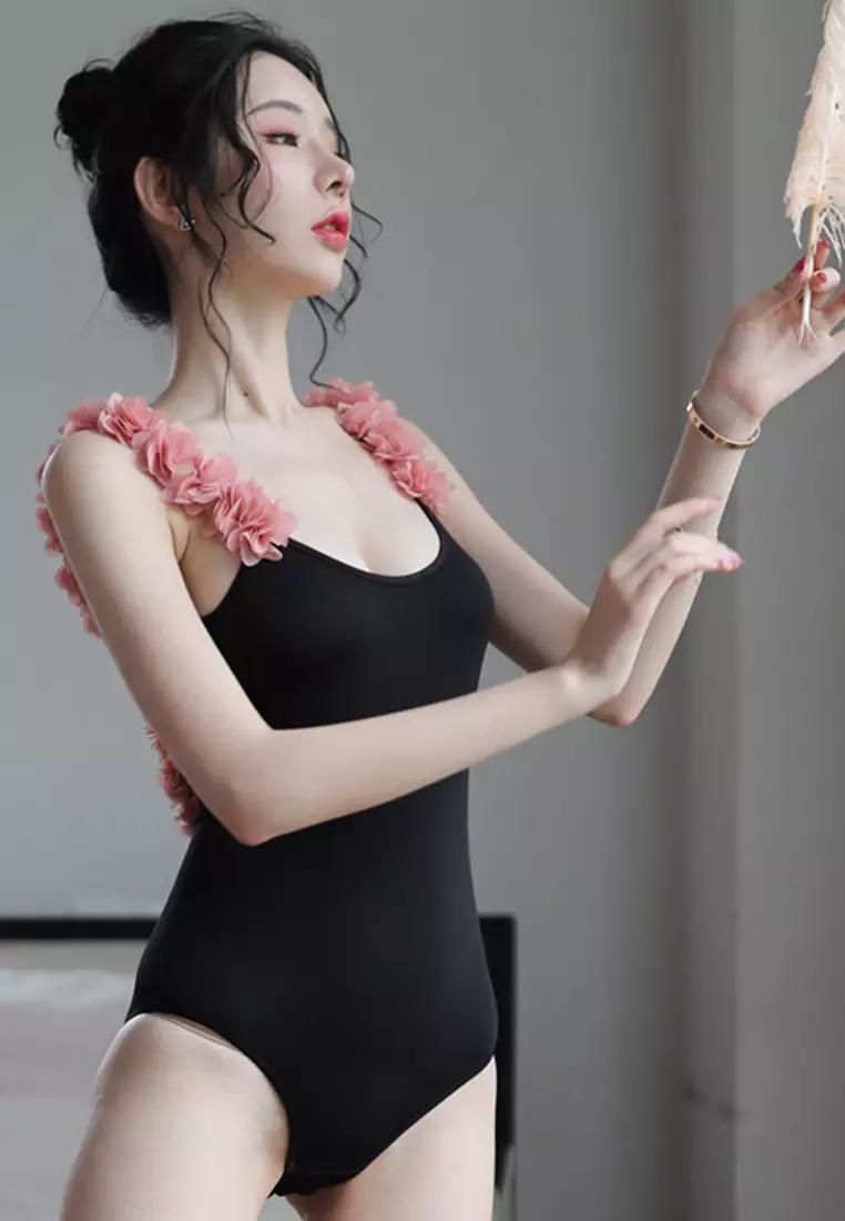 Sexy Backless Floral Collar Cover Belly Triangle One-Piece Swimsuit A22031711PI