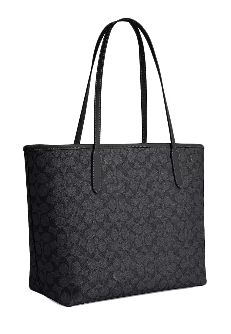 City Tote Bag In Signature Canvas - Charcoal Black
